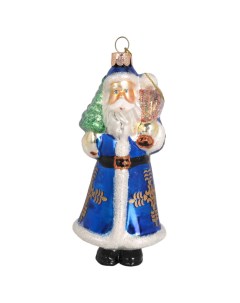 Игрушка елочная Дед Мороз в синей шубе 13 8 см стекло Нет марки