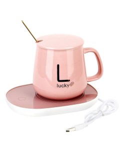 Пара чайная с ложкой Lucky с подогревом розовая 440 мл фарфор Nouvelle home