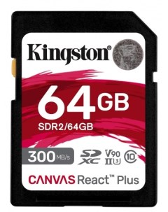 Карта памяти 64GB SDR2 64GB Canvas React Plus SDXC UHS II 300R 260W U3 V90 Kingston