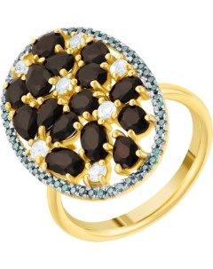 Кольцо с ониксами бриллиантами и кварцами из белого золота Джей ви