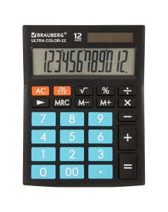 Калькулятор настольный Ultra COLOR 12 BKBU 12 разрядный однострочный экран черный голубой 250497 Brauberg