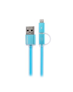 Кабель USB Lightning 8 pin microUSB 1m синий RC 020t Aurora 2in1 Remax
