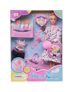 Игровой набор Кукла Мама платье в горошек с 2 малышами и игровыми предметами Defa lucy