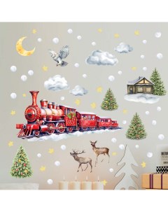 Новогодние наклейки на окна и стены Поезд набор 89 стикеров Verol