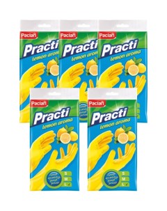 Перчатки резиновые Practi с ароматом лимона размер L желтые 5 упаковок Paclan