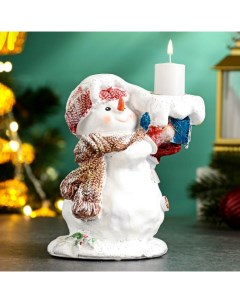 Подсвечник Снеговичок с подарком 12см Хорошие сувениры