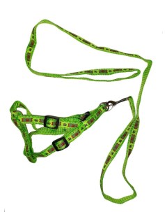 Поводок со шлейкой для кошек и собак 2 см цвет зеленый рисунок лапы Nobrand