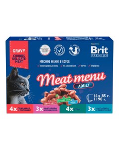 Влажный корм для кошек Premium Мясное меню в соусе 14 шт по 85 г Brit*