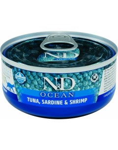 Консервы для кошек N D Ocean Cat тунец сардина креветки 12шт по 70г Farmina