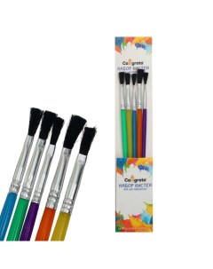 Кисть нейлон 5 штук плоские с пластиковыми цветными ручками Calligrata
