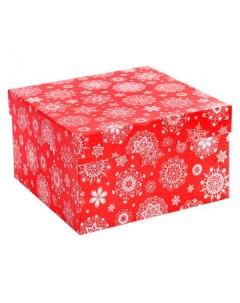 Коробка подарочная 17 5 х 17 5 х 10 см Новогодние снежинки на красном Miland