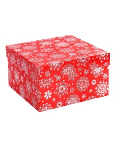 Коробка подарочная 15 5 х 15 5 х 9 см Новогодние снежинки на красном Miland