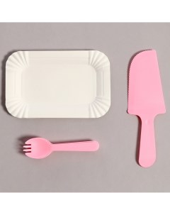 Набор одноразовой посуды 6 шт цвет розовый Страна карнавалия