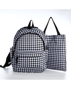 Набор рюкзак молодежный из текстиля сумка шопер цвет белый черный Nobrand
