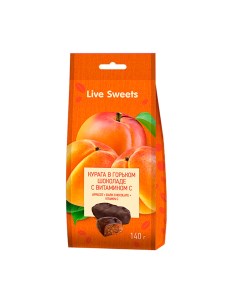 Конфеты глазированные Live Sweets Курага в горьком шоколаде 140 г Лакомства для здоровья