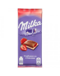Шоколад молочный двухслойный с начинкой из клубники и сливок 85 г Milka