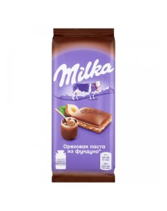 Шоколад молочный двухслойный с начинкой из ореховой пасты и фундука 85 г Milka