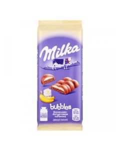Шоколад молочный Bubbles пористый с начинкой из банана и йогурта 92 г Milka
