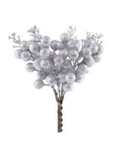 Декоративная ветка с ягодами 19 см серебряный Азалия