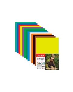 Картон цветной А4 немелованный 24 листов 12 цветов в пакете 200х283 мм 128012 10 шт Пифагор