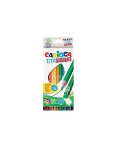 Карандаши цветные стираемые с резинкой Erasable 12 цветов пластик шестигранные заточенные 42897 Carioca