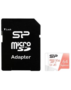 Карта памяти 64GB SP064GBSTXDV3V20SP microSDXC Class 10 UHS I U3 100 80 Mb s Superior A1 SD адаптер Silicon power