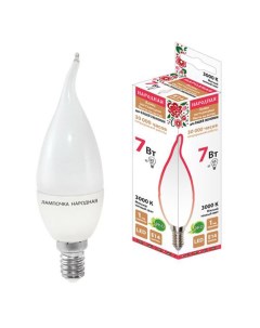 Лампа светодиодная E14 7 Вт 55 Вт свеча на ветру 3000 К свет теплый белый Народная Tdm еlectric