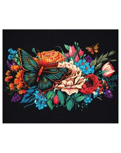 Картина по номерам на черном холсте Бабочка на цветах 40 50 см c акриловыми красками и Три совы