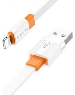 Кабель USB Lightning 8 pin плоский 2 4А 1 м белый оранжевый Union BX89 6974443389432 Borofone