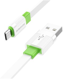 Кабель USB Micro USB плоский 2 4А 1 м белый зеленый Union BX89 6974443389470 Borofone