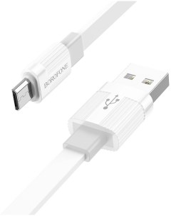 Кабель USB Micro USB плоский 2 4А 1 м белый серый Union BX89 6974443389456 Borofone