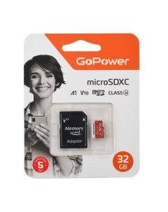 Карта памяти 32Gb microSDHC Class 10 UHS I U3 V10 A1 адаптер 00 00025679 Gopower