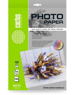 Фотобумага A4 230 г м матовая 100 листов односторонняя Photo Paper CS MA4230100 для струйной печати Cactus
