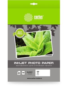 Фотобумага A4 180 г м глянцевая 100 листов односторонняя Photo Paper CS GA4180100ED для струйной печ Cactus