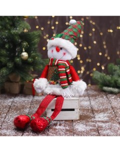 Мягкая игрушка Снеговик в новогоднем костюме длинные ножки 12х62 см Зимнее волшебство
