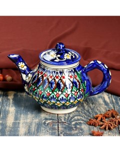 Чайник Риштанская Керамика Узоры 700 мл синий Шафран