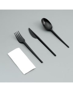 Набор одноразовой посуды Вилка ложка нож салфетка черный 16 5 см 20 шт Nobrand
