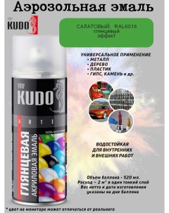 Краска Extra Gloss Finish акриловая салатовая RAL 6018 глянец 520 мл 3 шт Kudo