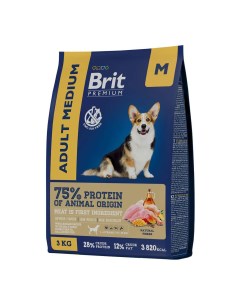 Сухой корм для собак Premium Dog Adult Medium с курицей 3 кг Brit*