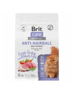 Сухой корм для кошек Care Cat Anti Hairball с белой рыбой и индейкой 400 г Brit*