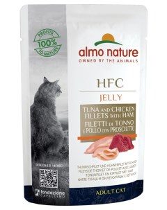 Влажный корм для кошек HFC Jelly тунец курица и ветчина в желе 24x55 г Almo nature