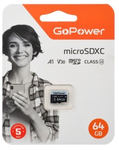 Карта памяти MicroSDXC 64GB 00 00025677 Class10 70 МБ сек V30 без адаптера Gopower
