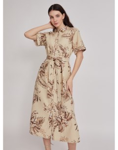 Платье рубашка из льна с коротким рукавом и поясом Zolla