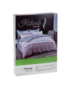 Комплект постельного белья Полосы с узором евро тенсель 50 х 70 см серо лиловый Milando