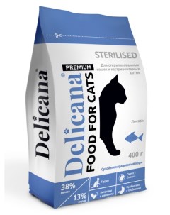 Сухой корм для кошек для стерилизованных лосось 0 4кг Delicana