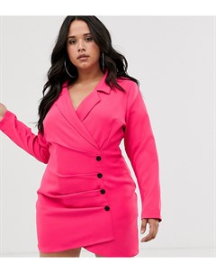 Ярко розовое платье блейзер с контрастными пуговицами Prettylittlething plus