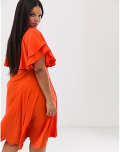 Оранжевое платье миди с рукавами кимоно Boohoo plus