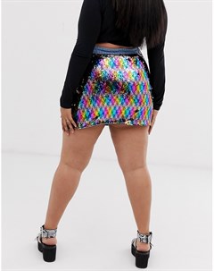 Джинсовая мини юбка с разноцветными пайетками See you never plus
