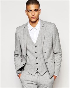 Серый меланжевый пиджак зауженного кроя с шевронным узором New look