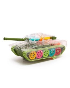 Светящиеся прозрачные музыкальные игрушки с шестеренками танк зеленый Nobrand